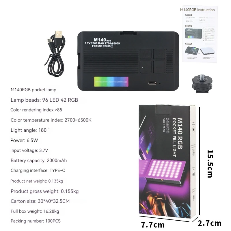 كاميرا صغيرة قابلة لإعادة الشحن M140 كاملة الألوان RGB للتصوير الفوتوغرافي ملء الضوء LED المحمولة الهاتف المحمول صورة شخصية البث المباشر الفيديو الضوئي