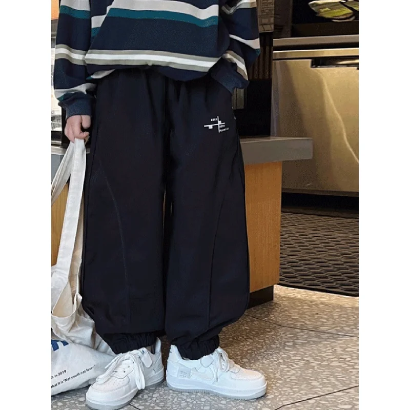 2024Spring New Boys' Overalls Children's Ankle-Tied Trousers All-Matching Spring Medium and Big Children's Casual PantsAis