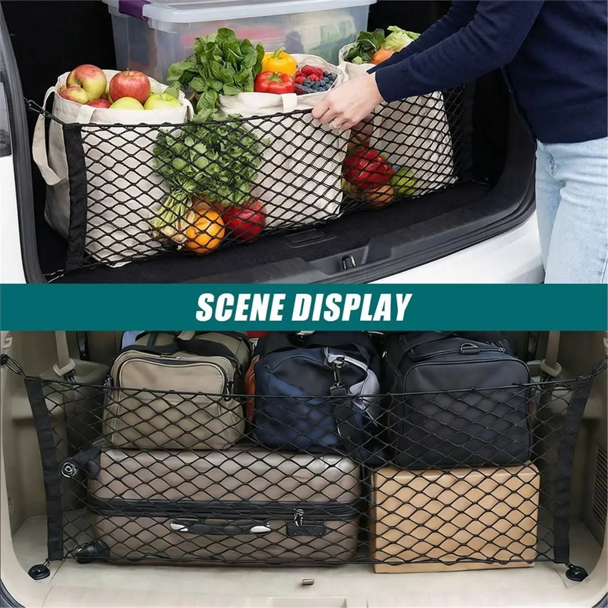 Elastic Double-Layer Car Trunk Storage Net Storage Net High-Elasticity Cargo Organizer Net Car Accessories