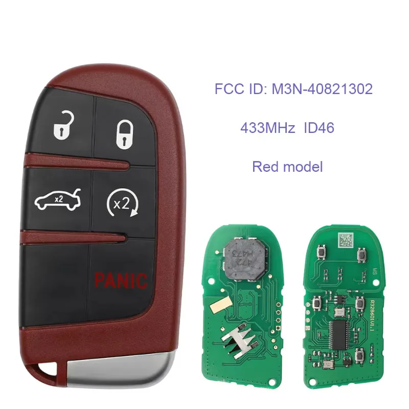 M3N-40821302 Red Smart Remote Key 433MHz ID46 for Dodge Charger Challenger Journey Durango Chrysler 300C Jeep Keyless Fob