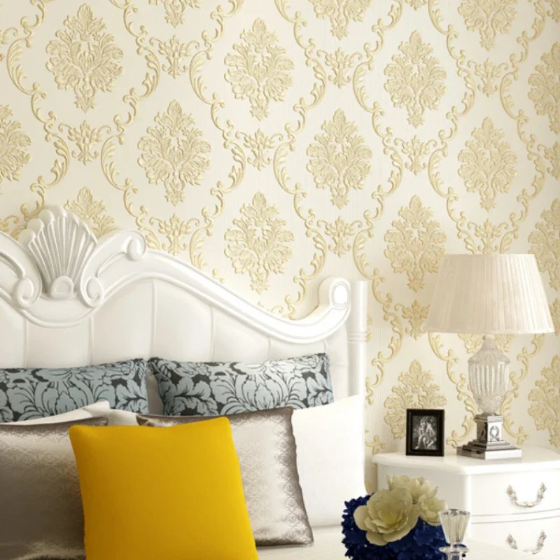 European style self-adhesive wallpaper fine pressed non-woven thickened 3D relief wallpaper background wall sticker 1m