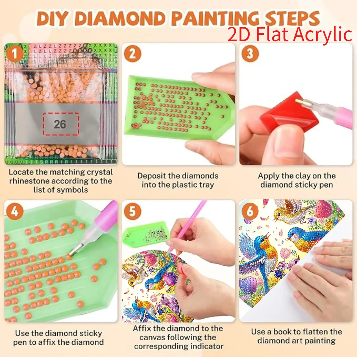 2D Flat Acrylic, 5D DIY Diamond Painting Kit Suitable for Beginners, Acrylic Mosaic Handmade Craft Pendant, Animal Bird Pattern - view 3