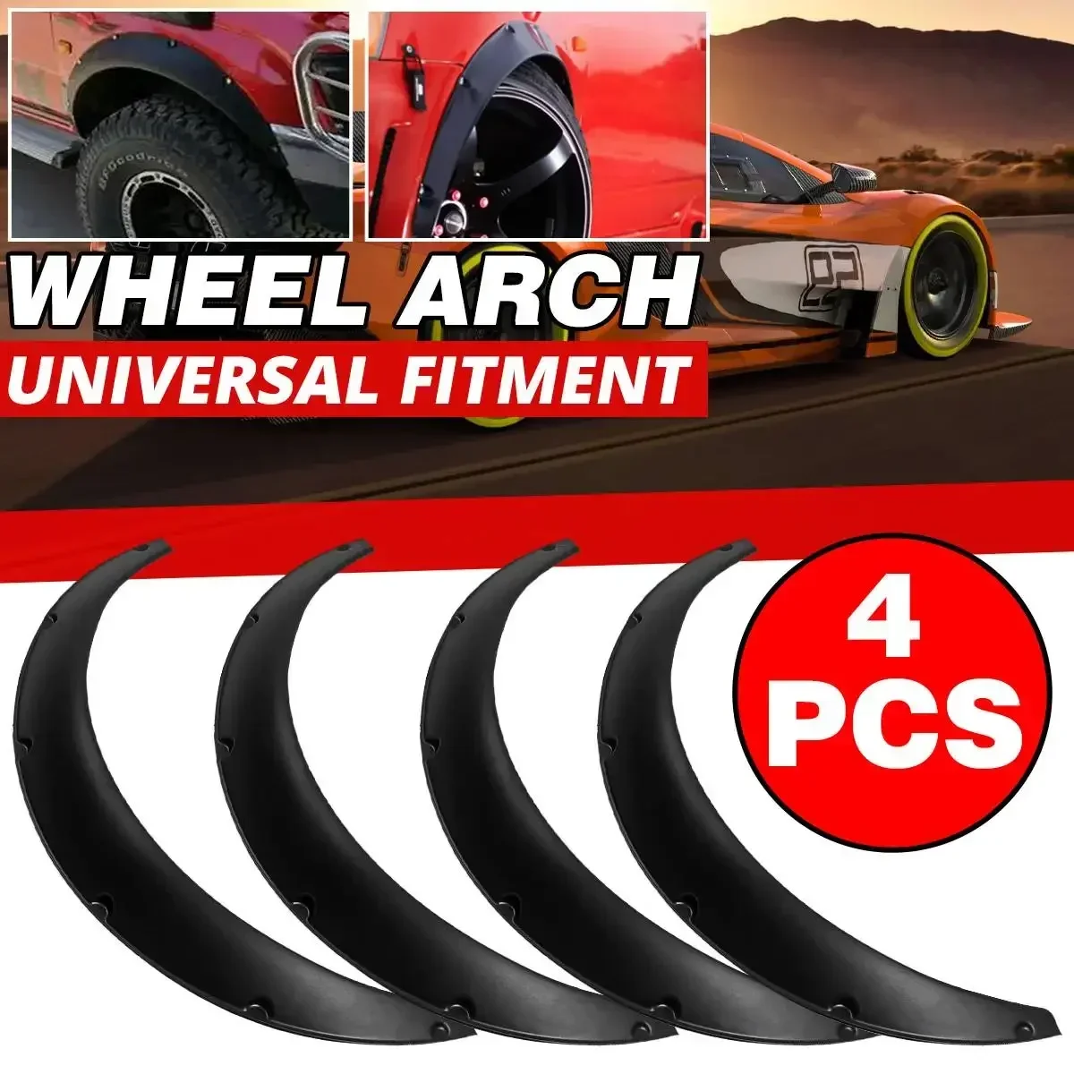 

4Pcs 3.5inch Universal Flexible Car Mudguards Mud Splash Guards Mud Flaps Fender Flares Extra Wide Body Eyebrow Wheel Arches