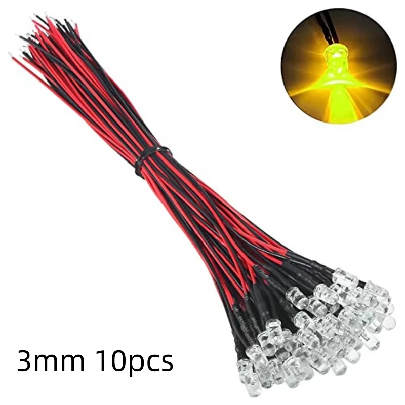 10/50 قطعة 3 مللي متر الثنائيات الباعثة للضوء LED حبة مع سلك تيار مستمر 5 فولت-12 فولت مصباح ليد ديكور ل RC الزاحف سيارة Traxxas TRX4