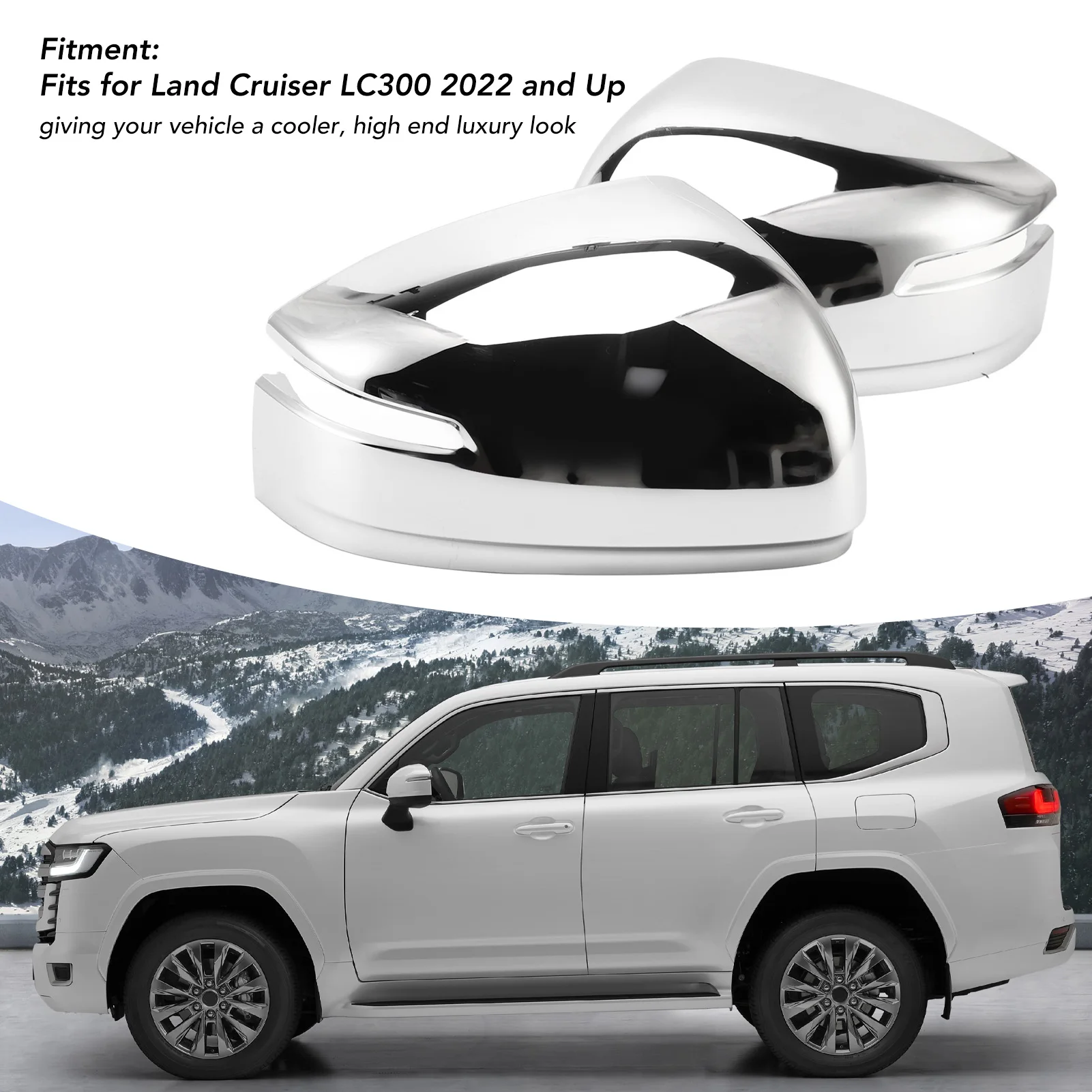 

Mirror Cover Anti-Scratch Mirror Cap Chrome Abs Mirror Shell For Toyota Lc300 2022+ Off-Road Exterior Trim