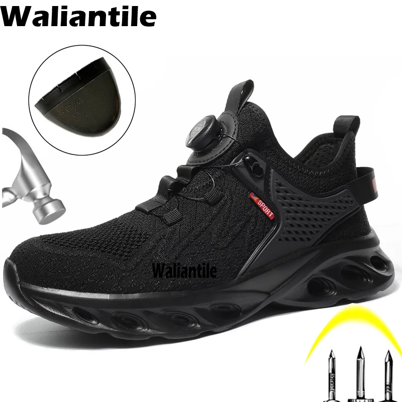 

Waliantile Lace Free Safety Shoes Men Construction Work Boots Man Puncture Proof Steel Toe Working Indestructible Sneakers Male