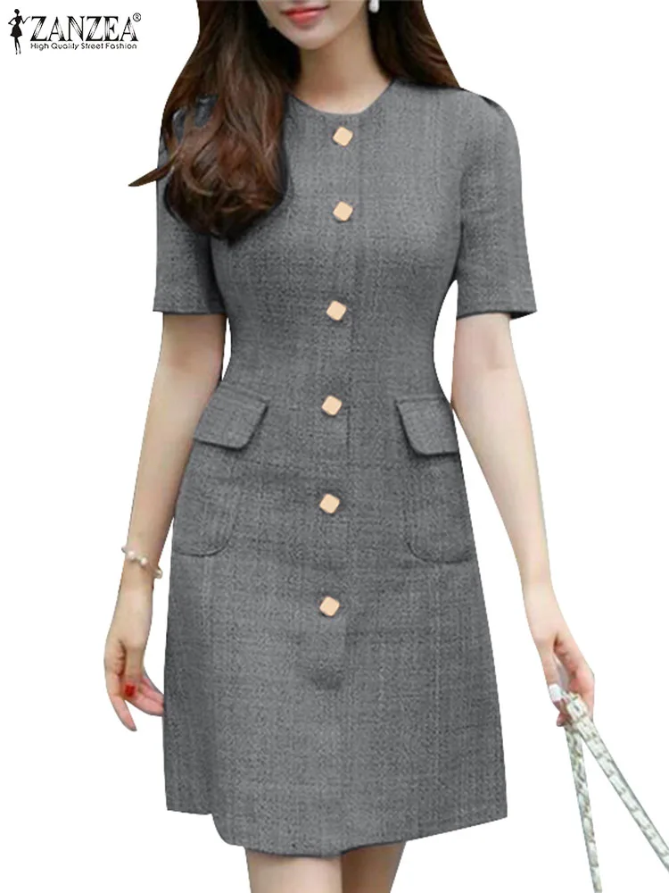 ZANZEA Women's 2019 Autumn Vintage Turtleneck Long Sleeve Dress Female Casual Baggy Sundress 5XL