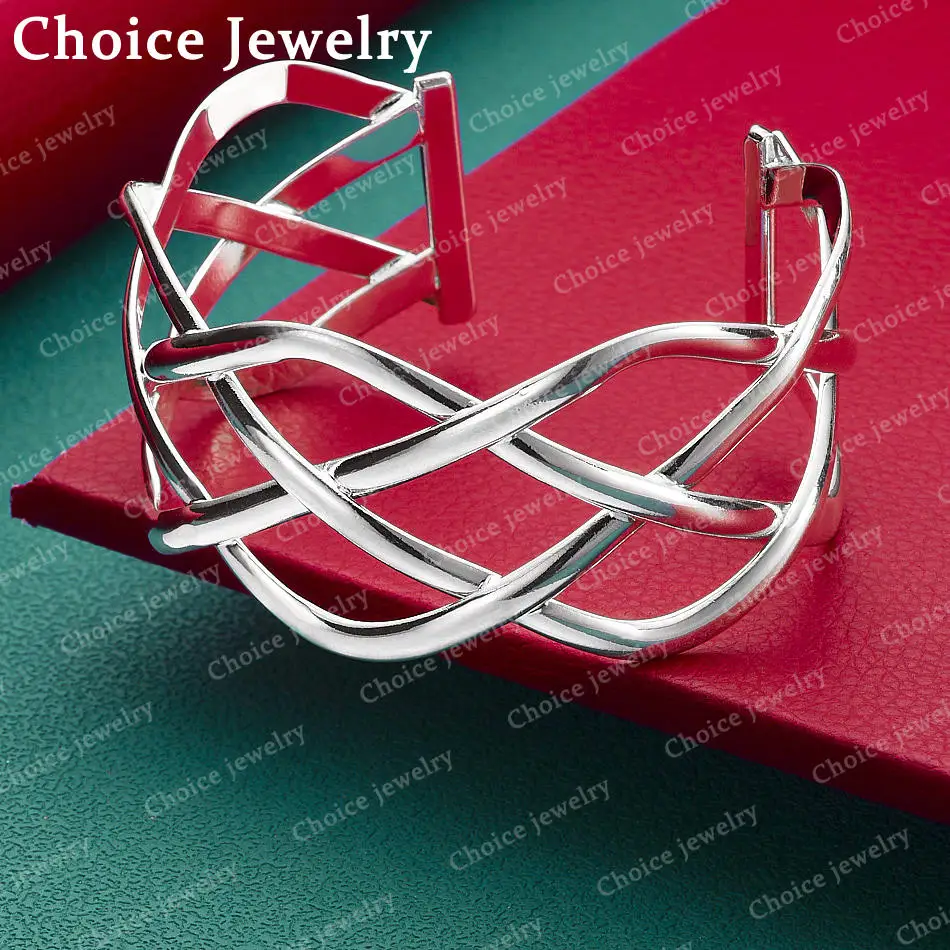 925 Sterling Silver Line Bangle Open Bracelet For Women Fashion Jewelry Classic Simple Party Accessories Birthday Gift