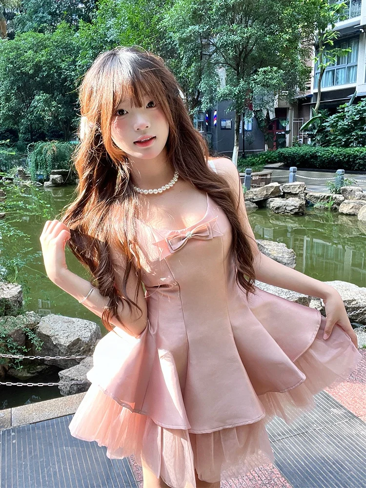 

Ballet Pink Birthday Dr Strapl Vest Dr Tulle Contrast Color Puffy Skirt High Waist A-Line ort Dr Sweet Sle