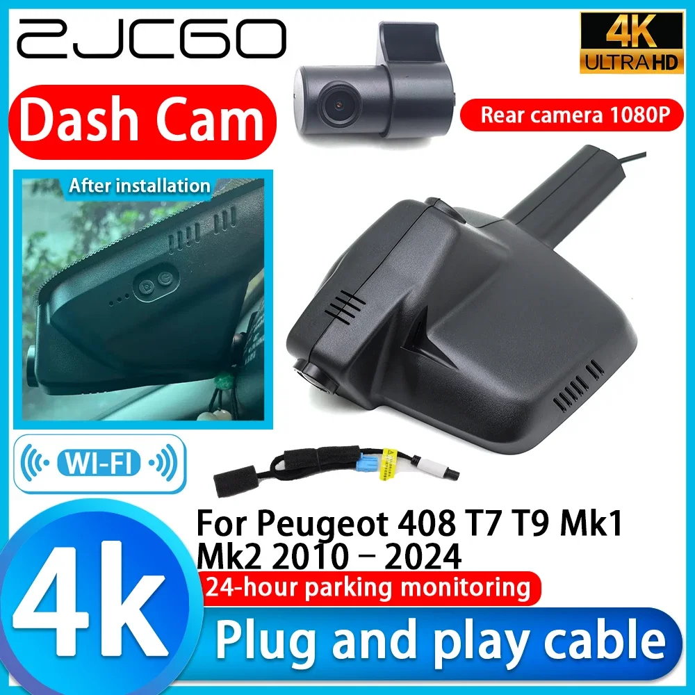 ZJCGO for Peugeot 408 T7 T9 Mk1 Mk2 2010–2024 Video Recorder 4K UHD Plug and Play DVR Dash Cam Camera