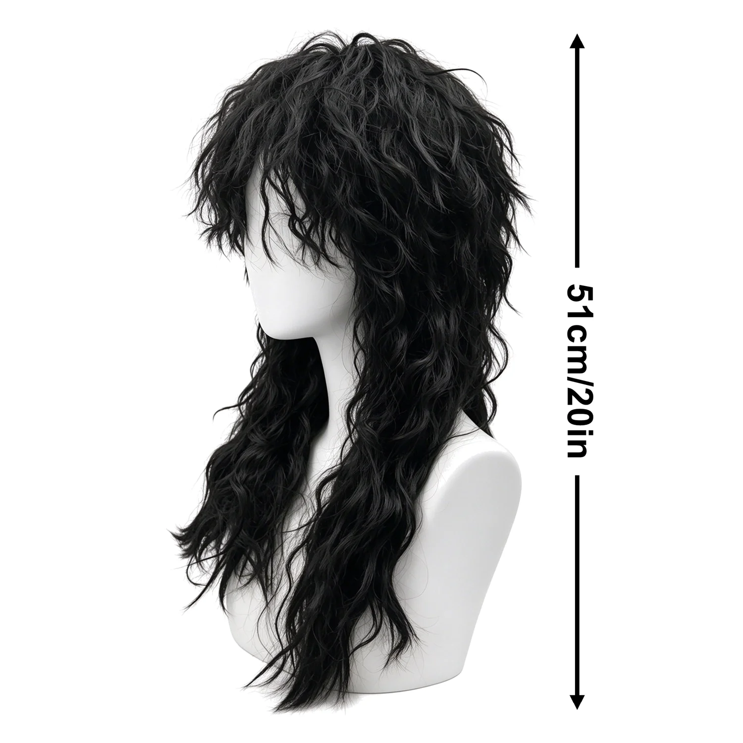 Messy Wave Wig 20 Inch 1B Natural Black Heat Resistant Synthetic Fiber Wig With Bangs For Women, Wigs for Halloween