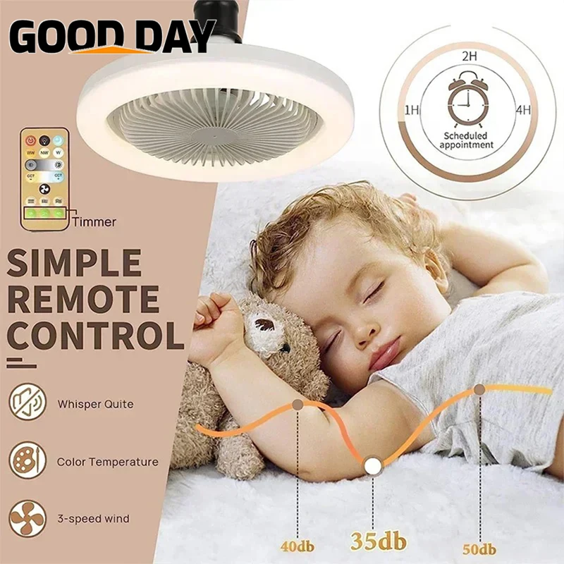 ﻿   Ventilador de teto inteligente 2 em 1 com iluminação com controle remoto Base de conversão E27 Base de iluminação adequada para quarto e sala de estar