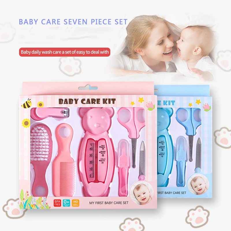 7pcs/set Baby Care Kit, Infant Water Thermometer Combination Set,Baby Safety Nail Clippers, Comb Brush,Portable Baby Child Healt