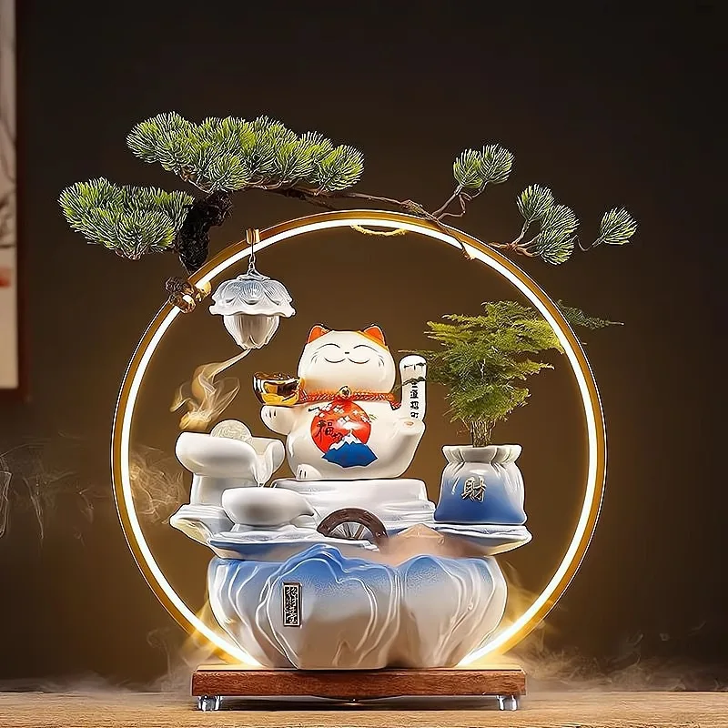 Lucky Cat Circulation Flow Generates Wealth Decorative Ornament Living Room Fa Cai Cat Company Bar Counter Shop Desktop Opening