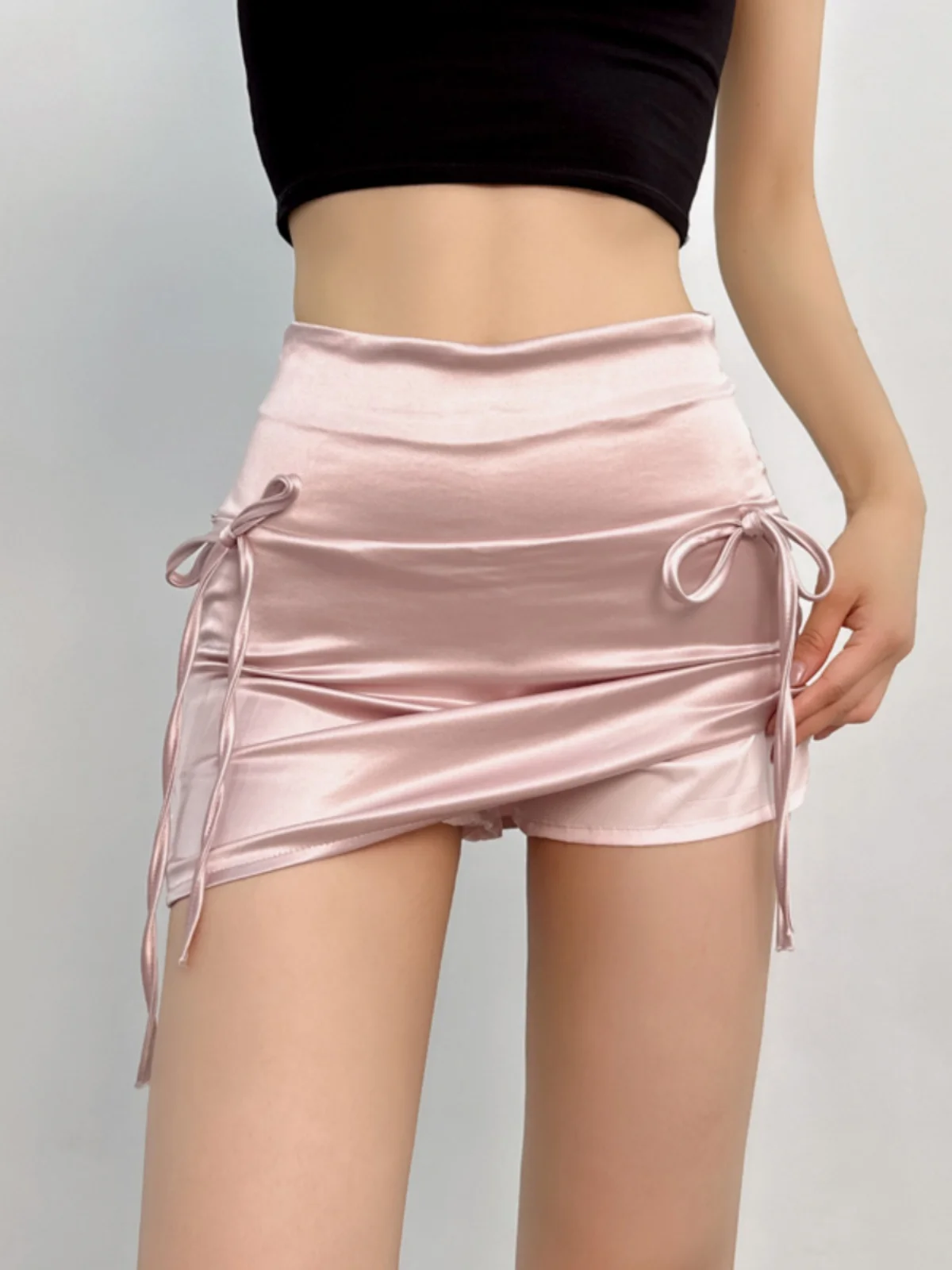 

Niche Sweet Cool Spicy Girl Playful Low Waist Half Length Skirt Women Summer Bow Lace Up Pure Desire Slim Short Skirt 9324