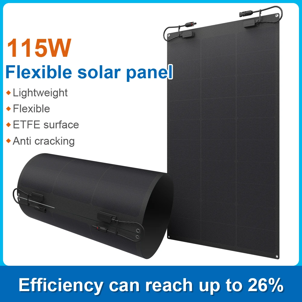 New Design 115W Anti-Crack HPBC ETFE IP67 Waterproof Full Black Flexible Solar Panel for Home Balcony & Boat Fast Dispatch Stock