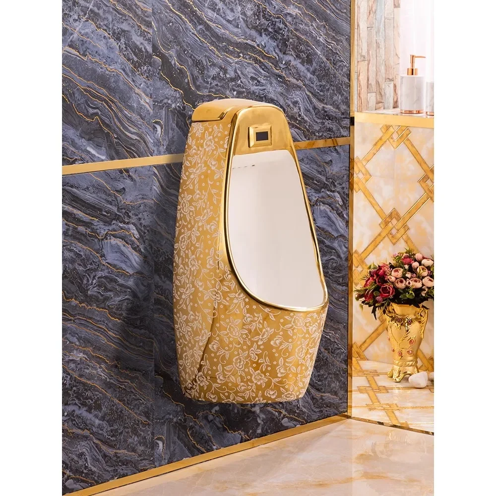European style tycoon gold fully intelligent integrated induction urinal, gold men's bathroom ceramic urinal, urinal