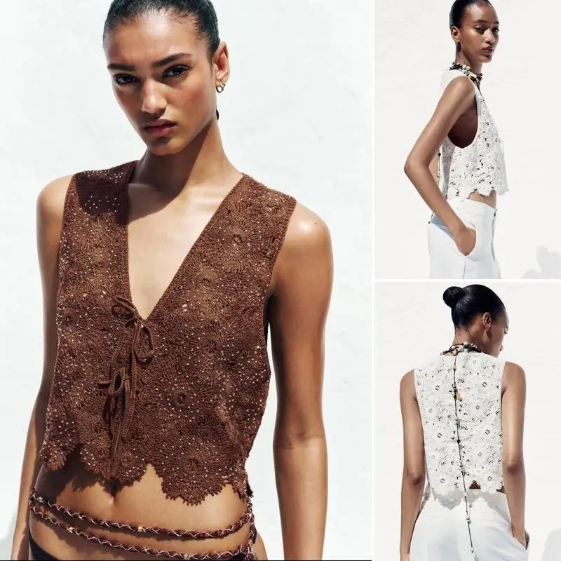 

Vests Waistcoats Thin Womens Vest Halter Top Woman Autumn Lambswool Checked Stand Collar Short Preppy Style Campus Minimalism OL