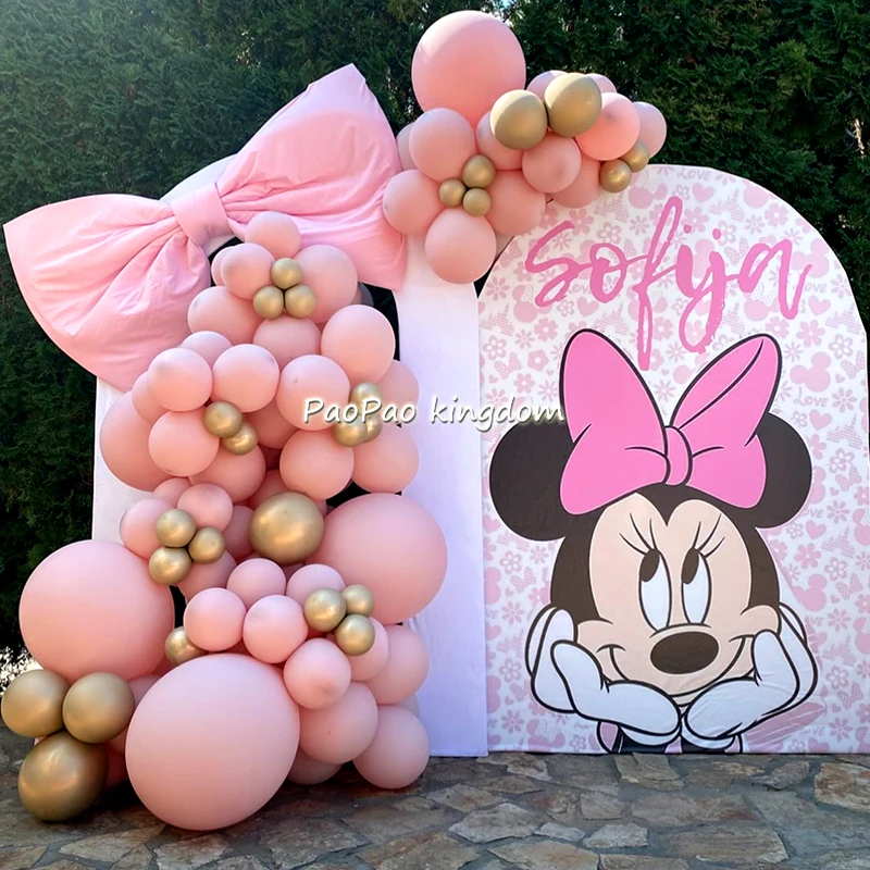 Guirlande de ballons rose Minnie Mouse en arc, Kit de ballons en Latex pour anniversaire, décoration de fête, cadeaux pour filles, décorations de réception-cadeau pour bébé