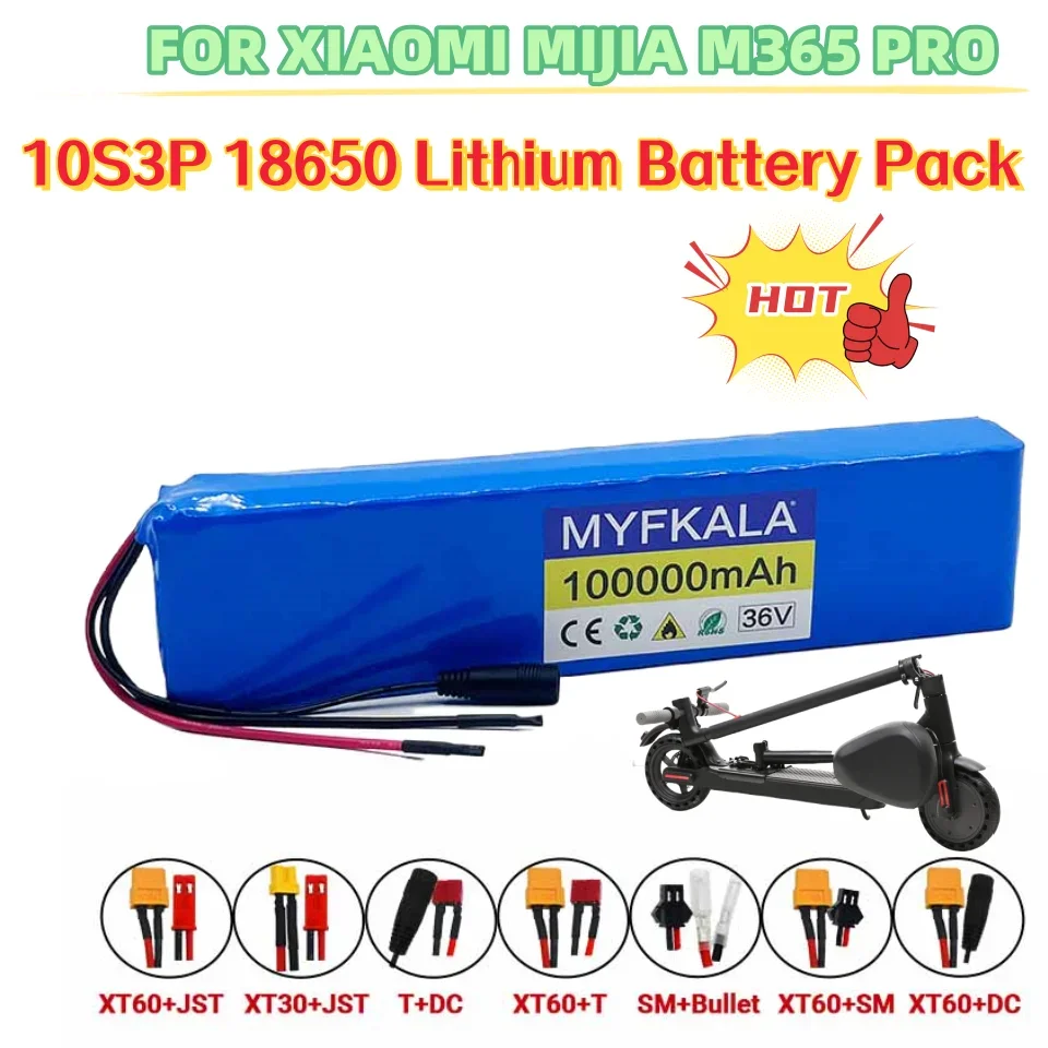 

36V 100Ah 10S3P 18650 Lithium Battery Pack 20A BMS For XIAOMI MIJIA M365 PRO Electric Bicycle Scooter