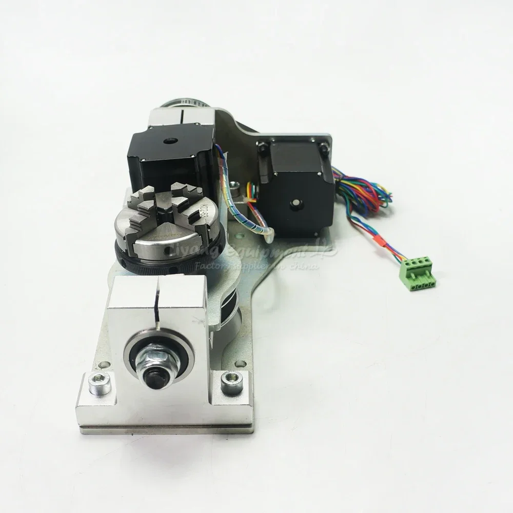 LY DIY Rotation Axis 5th Axis Center High 55mm with Table with 4 Jaw Chuck 60mm for CNC Engraving Drilling and Milling Machine