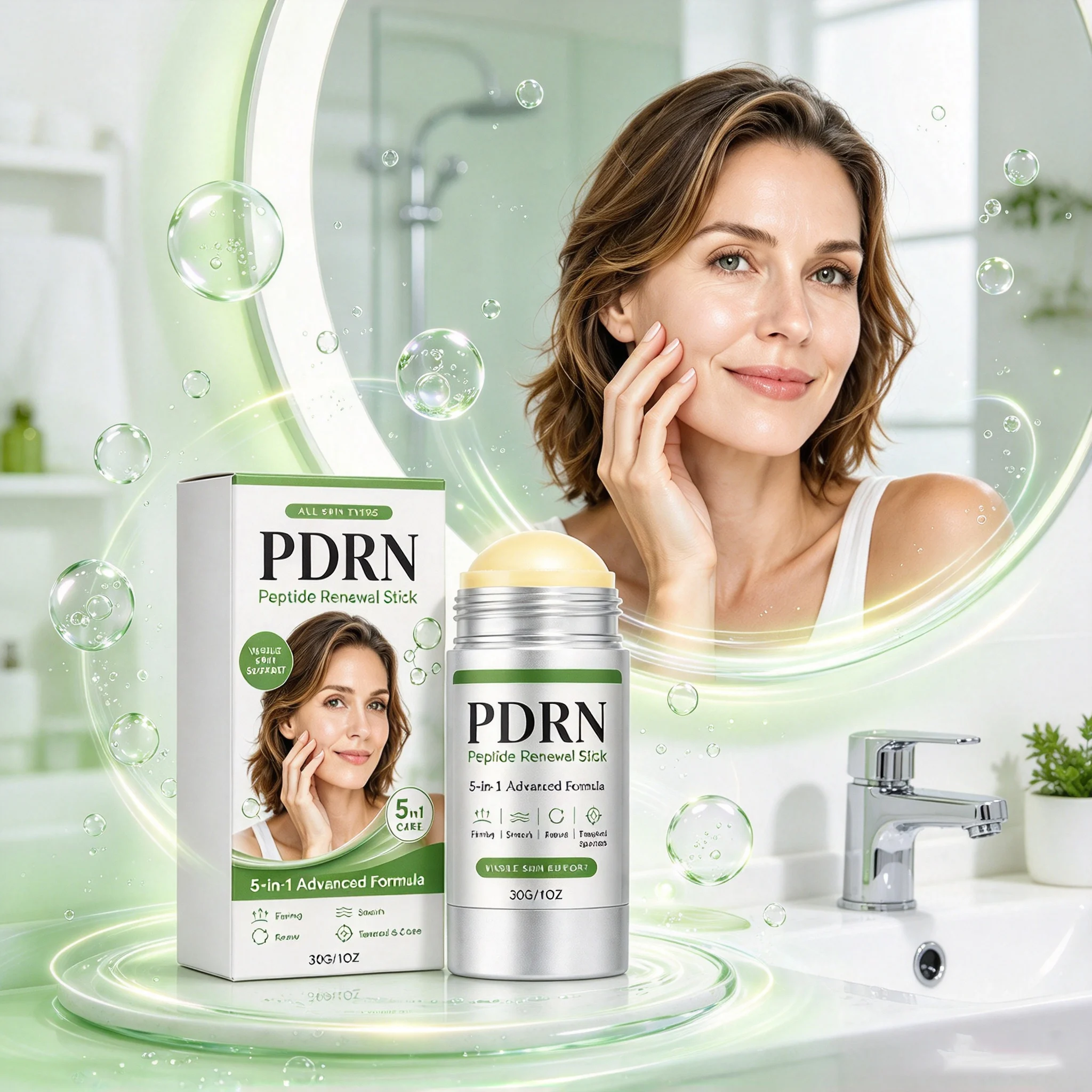 PDRN Peptide Renewal Stick Smooth Fine Lines Renew Dull Improve Rough Skin Texture Anti-Aging Facial Skin Care Serum Stick 30g