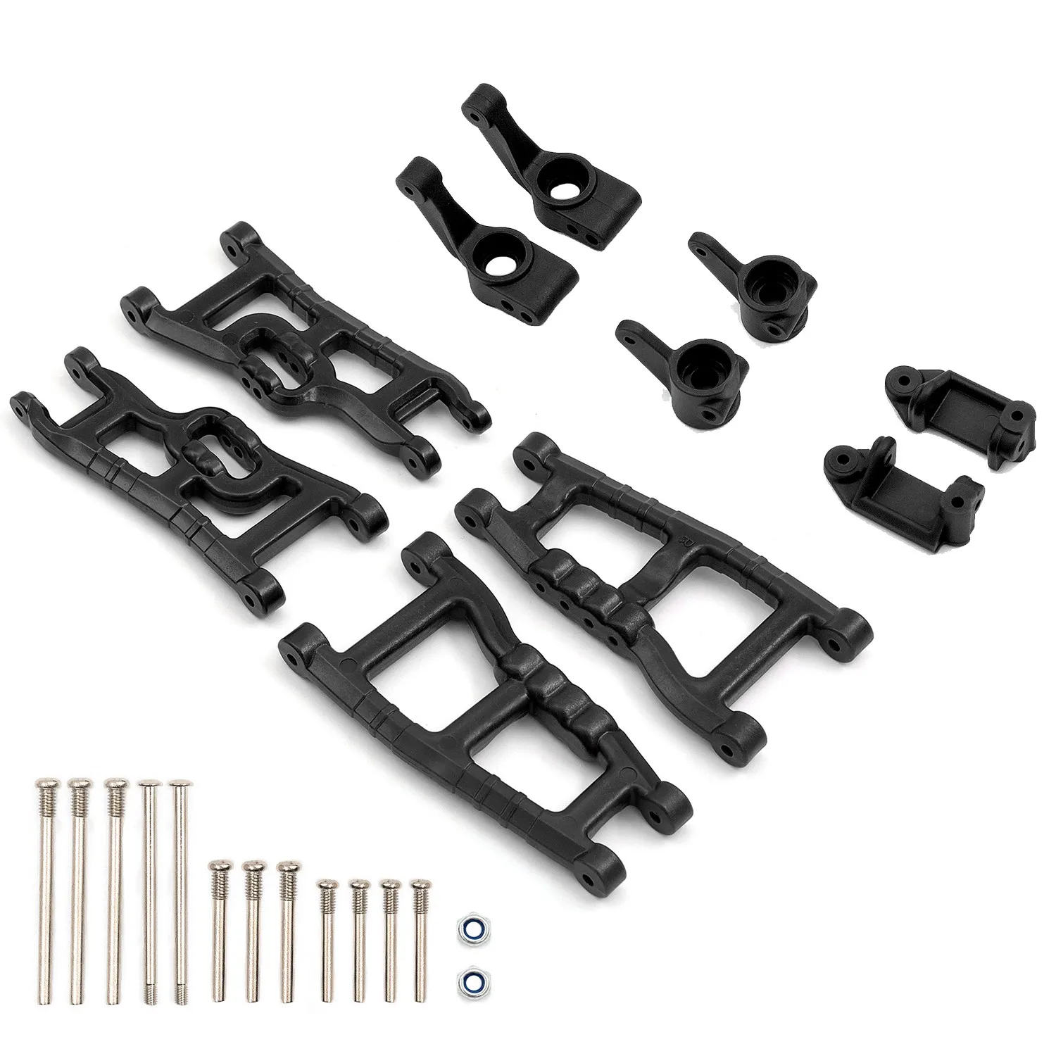 Front & Rear Suspension Arms Castor Steering Blocks & Rear Pile Shaft Carrier for 1/10 4X4 Short Course Car,Black