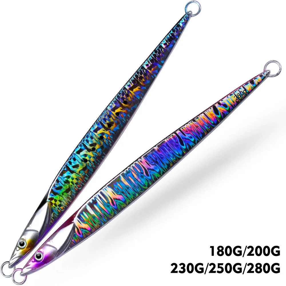 

1pcs Metal Fishing Bait 180g-280g Sinking Sea Bass Lead Jig Fish Lure 5 Color Artificial Lifelike Jigging Lure Bass Hook LF134