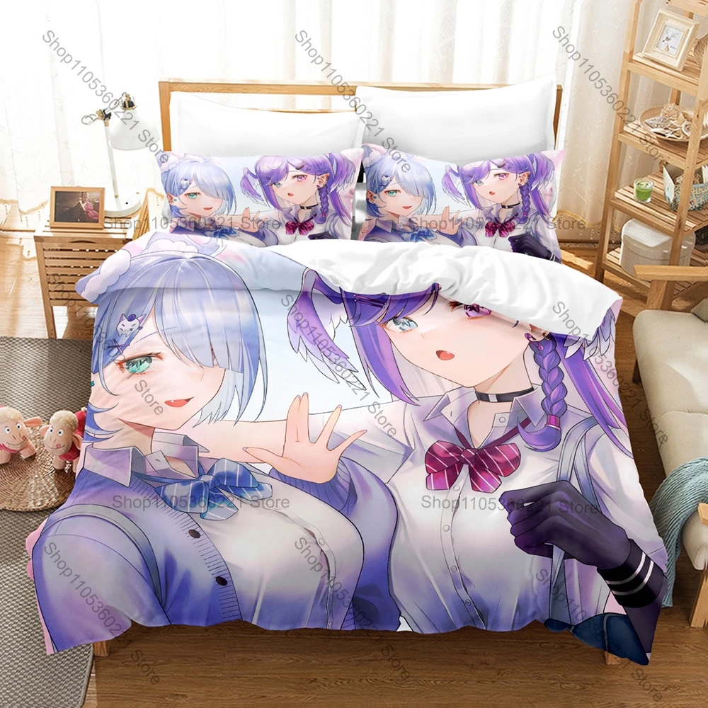 NIJISANJI EN First Wave LazuLight Elira Pendora Full Printed 3PCS Bedding Duvet Cover + 2 Pillowcases Teen Dorm Home Decoration