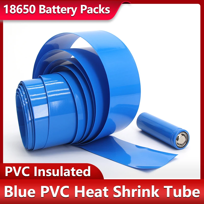 1/3/5M Blue PVC Heat Shrink Tube 7~103mm Insulated Lithium Battery Wrap 18650 Battery Packs PVC Shrinkable Film Cable Protection