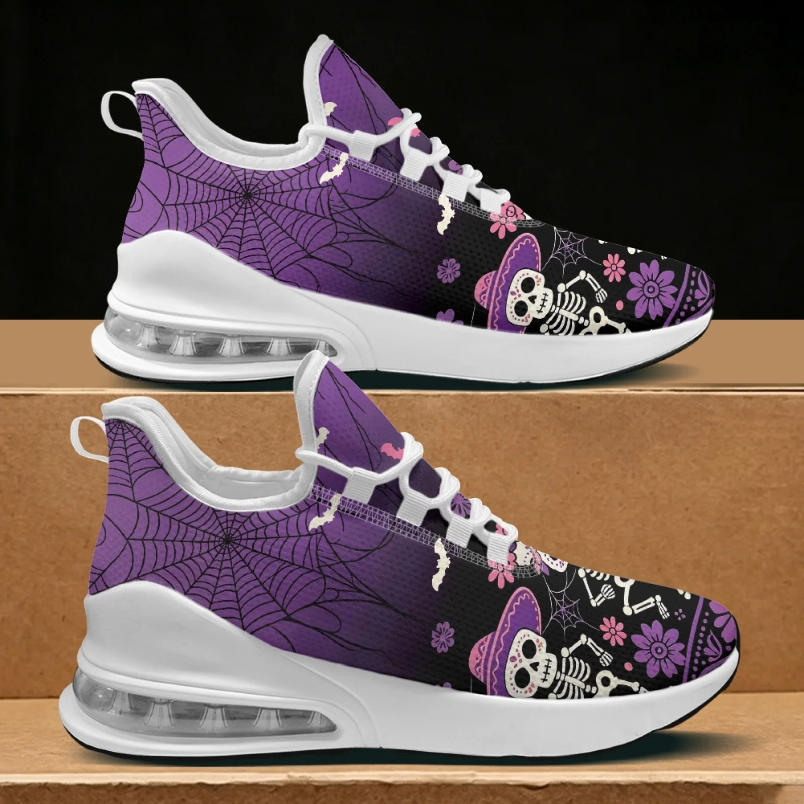 PENSTROLL Dancing Skeleton Summer Cushioned Work Sneakers Casual Athletic Shoes for Women Training Travel