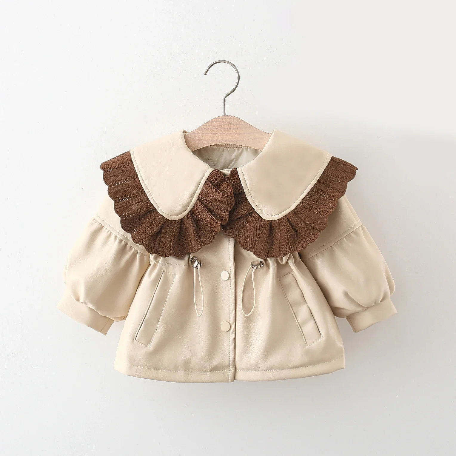 2024 Autumn Winter Outerwear Baby Girl Coats Korean Style Fashion PU Doll Collar Cute Newborn Warm Jacket Toddler Clothes BC853