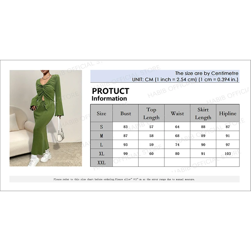 Two Piece Sets Boho Knitted Ruffles Long Sleeve Top Shirts Green And Maxi Skirt Bodycon Robe Sexy Beach Outfits Women Club Dress