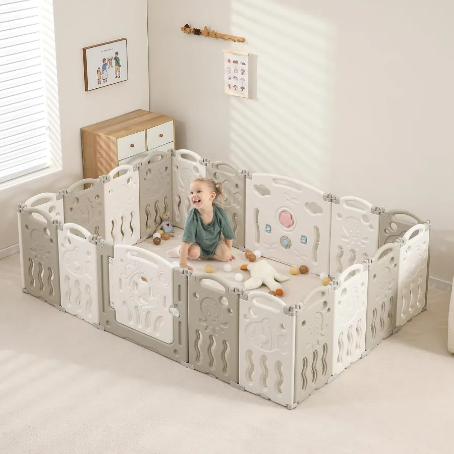 روضة أطفال قابلة للطي للأطفال الرضع والأطفال الصغار 18 لوحة قلم لعب للأطفال كبير ساحة لعب للأطفال محمولة سياج أطفال #1