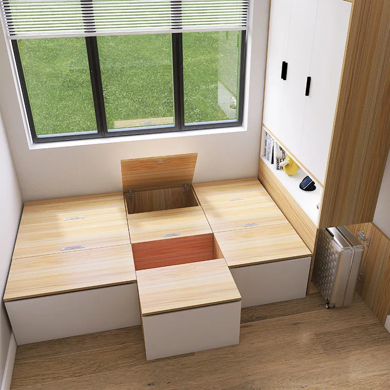 Tatami splicing bed box one meter wooden box combination bed small apartment storage bedroom bay window connecting bed wardrobe