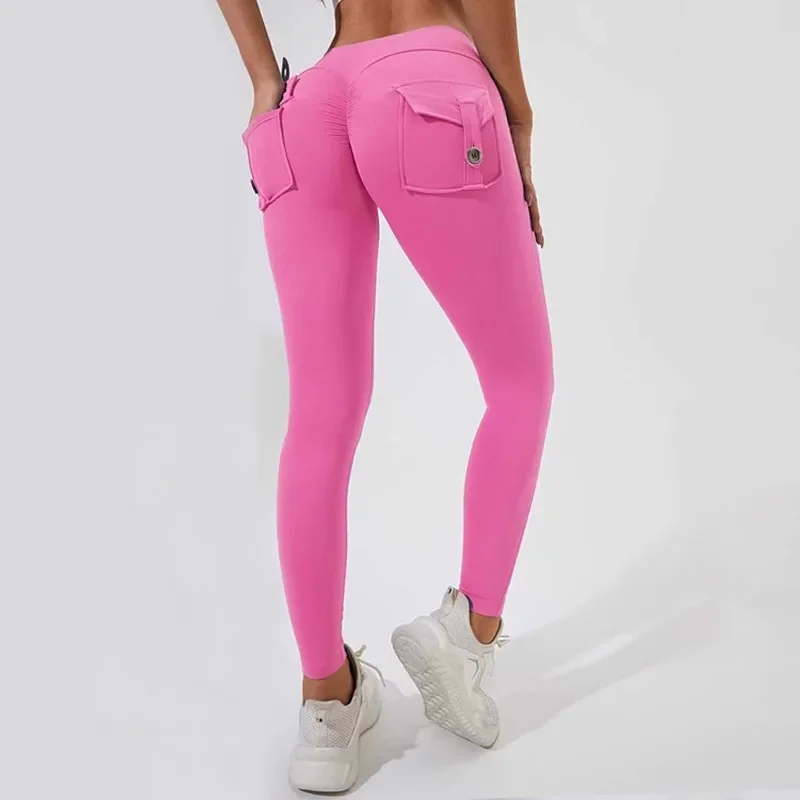 Nuevas mallas de Yoga sin costuras de cintura alta para mujer con bolsillos sensación desnuda pantalones deportivos ajustados para correr entrenamiento baile cadera pantalones de mujer