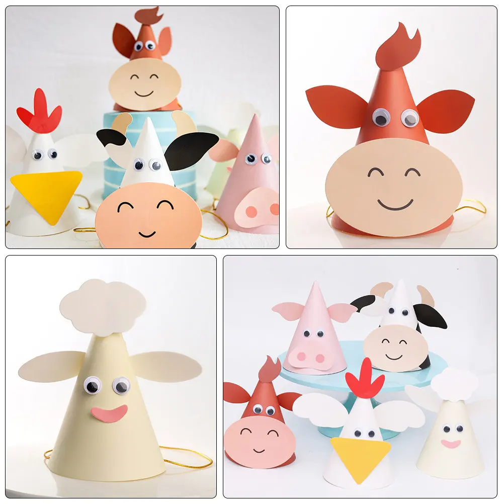 10Pcs Birthday Party Hat DIY Paper Cartoon Animal Hats Kids Educational Craft Supplies Kindergarten Party DIY Hats
