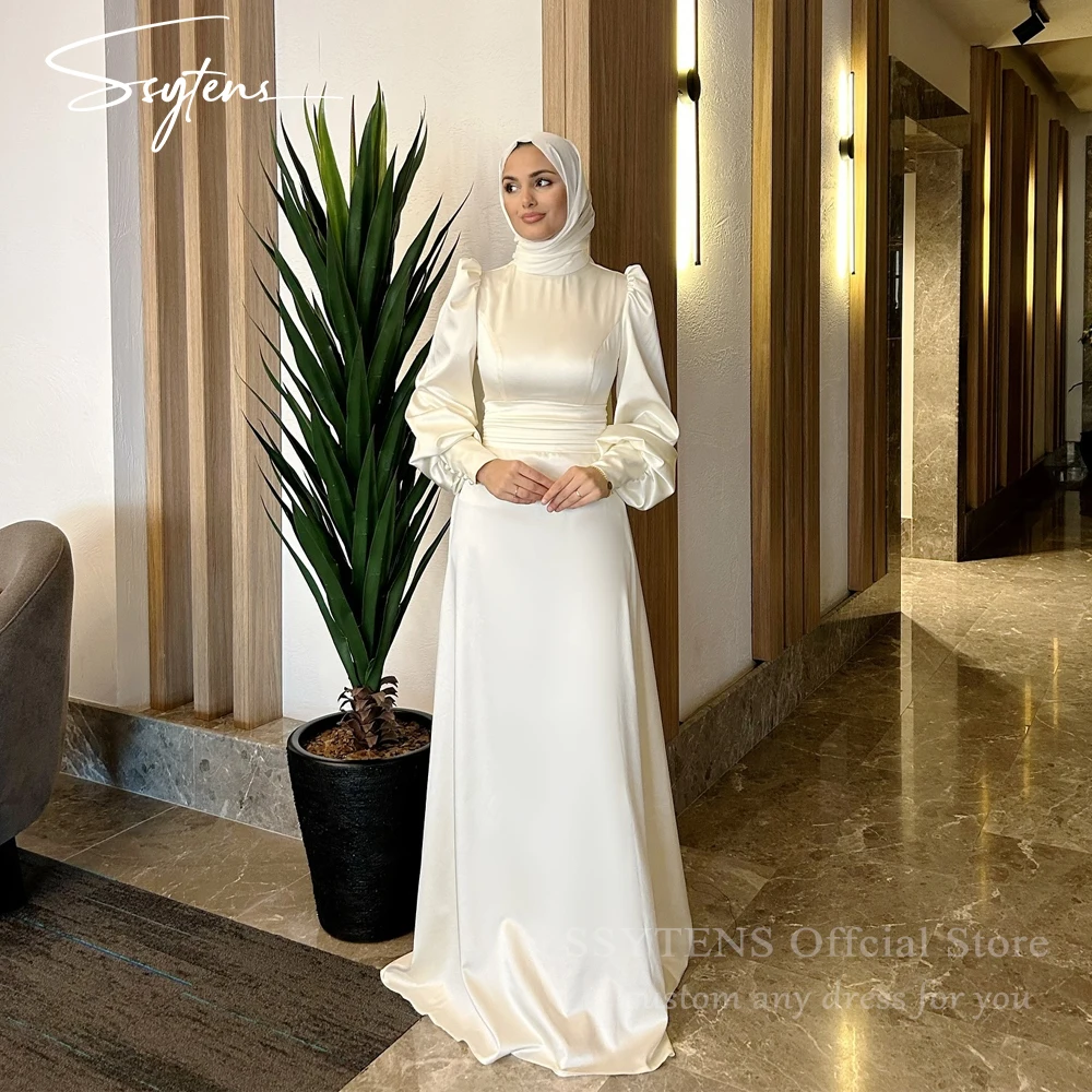 SSYTENS-clássicos vestidos de casamento muçulmanos para mulheres, vestidos de noiva para muçulmanos, mangas compridas, vestido de noiva, gola alta, árabe saudita e Dubai, ocasião personalizada