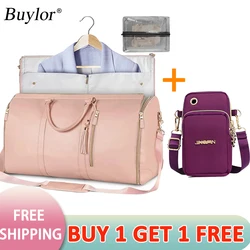 Buylor-Large Capacity Foldable Travel Duffle Bag para mulheres, bolsa impermeável, bolsa de fitness ao ar livre com bolsa de sapatos, sacos de terno, 2pcs