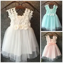 2015-11-14 Lioraitiin 2-7Years Toddler Kids Girl Crochet Lace Dress Sleeveless Florals Princess Fancy Gown Wedding Party Dresses