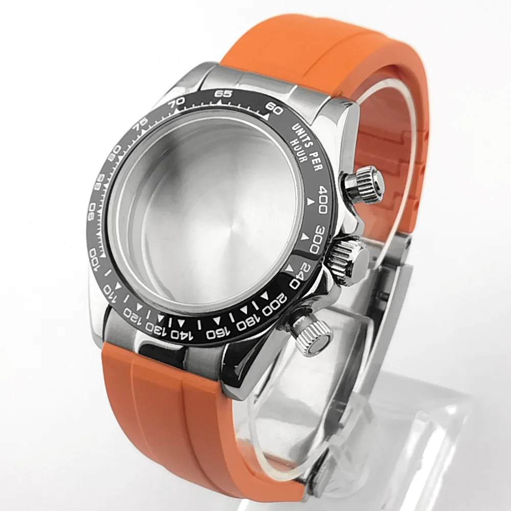 39,3-mm-Gehäuse, passend für VK63-Uhrwerk, Saphirglas, Uhrenbox, schwarz, blau, grün, rot, grau, Gummiarmband, Faltschließe, Uhrenteile, Zubehör – Detail 11