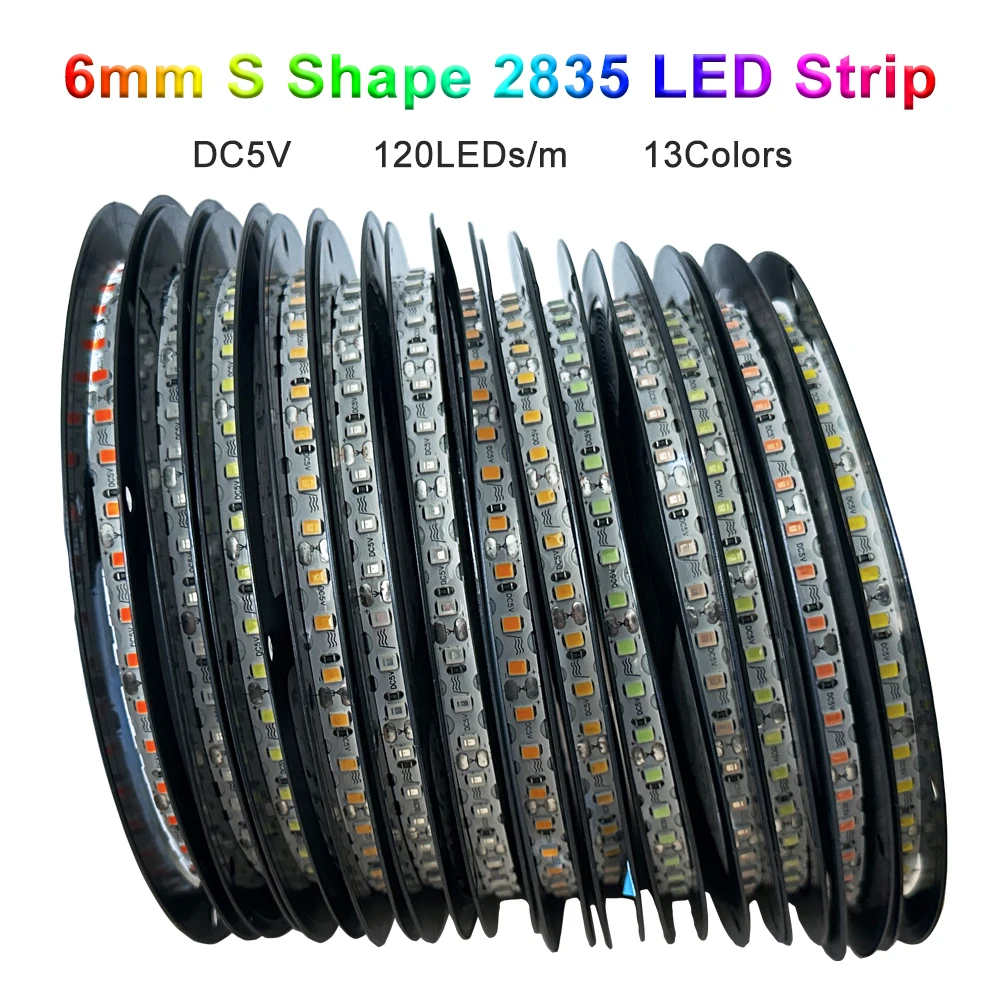 Strip LED 0.5 SMD bentuk S DC 5V 2835 m-10m, lampu senar lipat fleksibel DIY huruf Neon 13 warna dapat ditekuk lebar 6mm