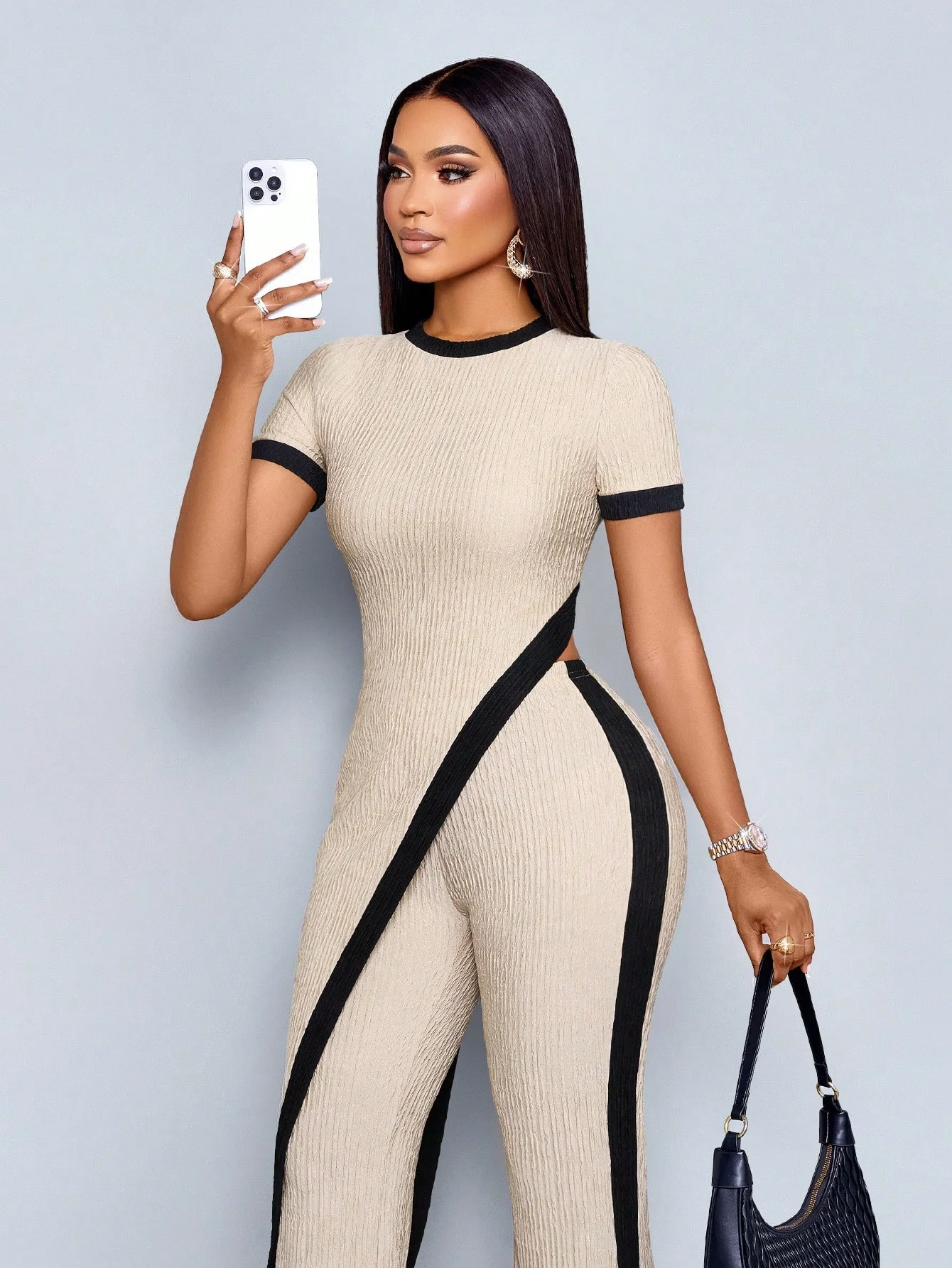 

Женская летняя футболка с короткими рукавами и расклешенные брюки с асимметричным подолом, комплект из 2 предметов