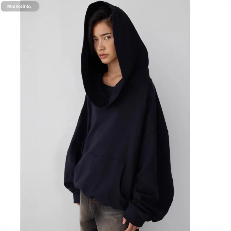 

Streetwear Y2k Hoodies for Women America Style Oblique Shoulder Pullovers Solid Color Spring Women Clothing Loose Long Sleeves