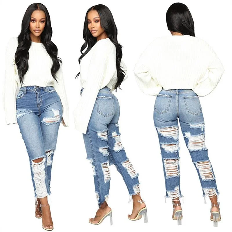 

Faionable Handmade Waed Non-Stretch Straight Leg Jeans Women's High Waist Nine-Piece Length Straight Leg Pants