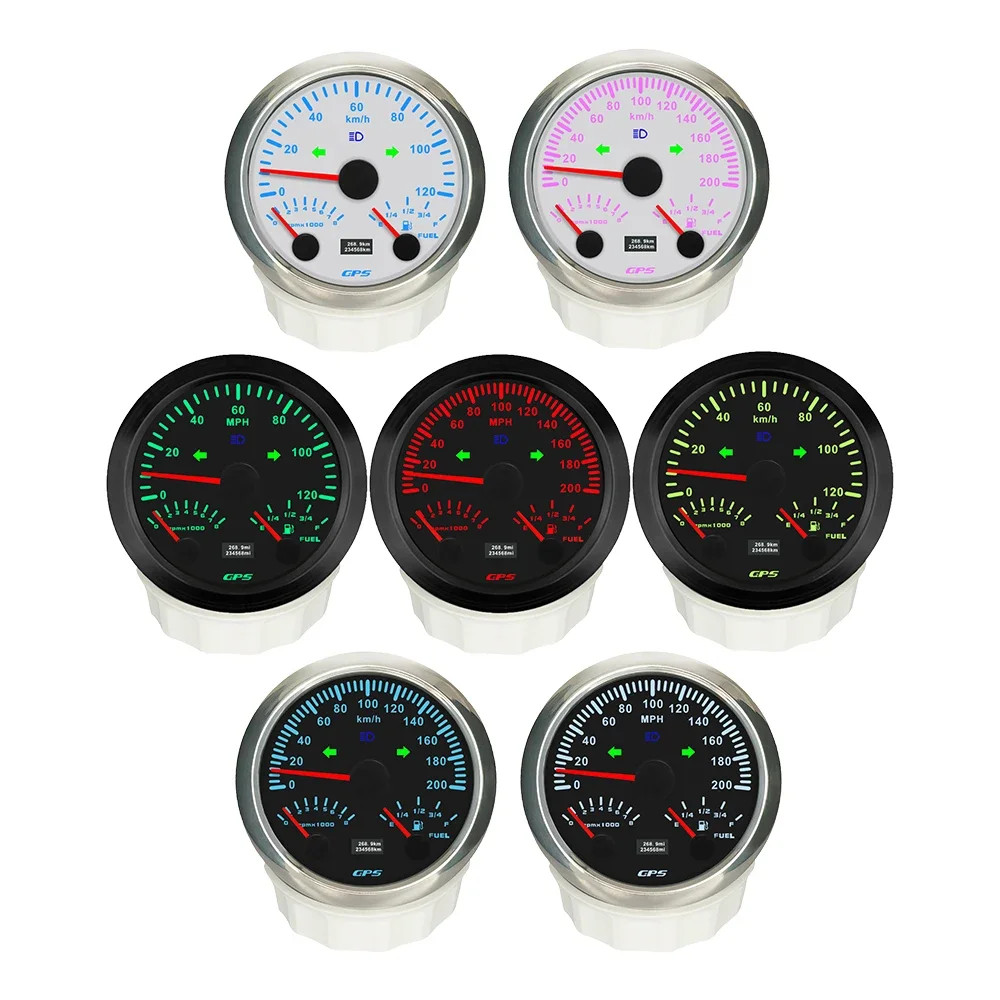

ELING Car Boat Universal 85mm 3 in 1 Multifunctional 200kmh GPS Speedometer with 8KRPM Tachometer Fuel Level 7 Colors Backlight