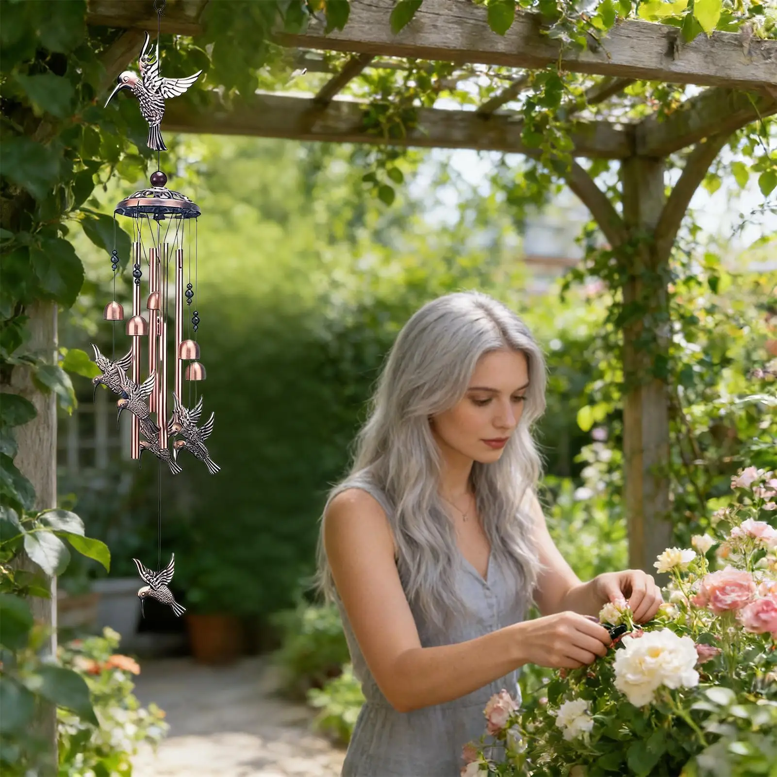 Windchimes Outdoors Metal Handmade Rustproof Hummingbird Wind Chimes Memorial Bell Garden Decor for Backyard Balcony Bedroom