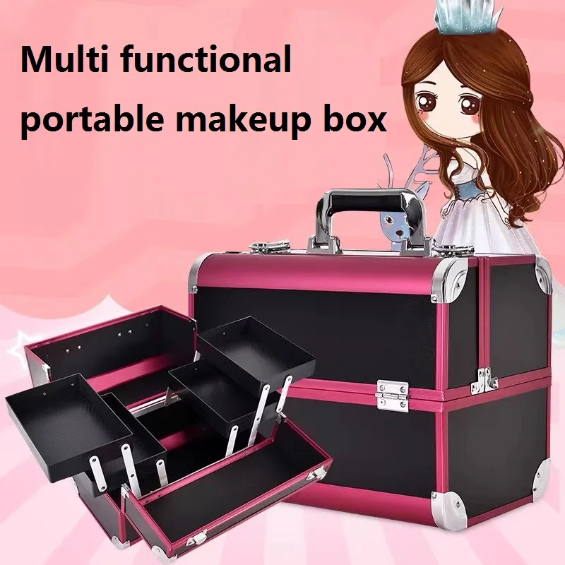 Multi Functional Portable Makeup Case, Professional Makeup Artist Multi-Functional Nail Art Multi-Layer Storage Box With Lock