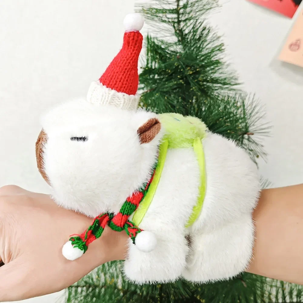 Christmas Hat Capybara Plush Slap Bracelet Wristband Fluffy Capybara Slap Snap Doll Toy Cute Soft Capybara Plush Hand Ring