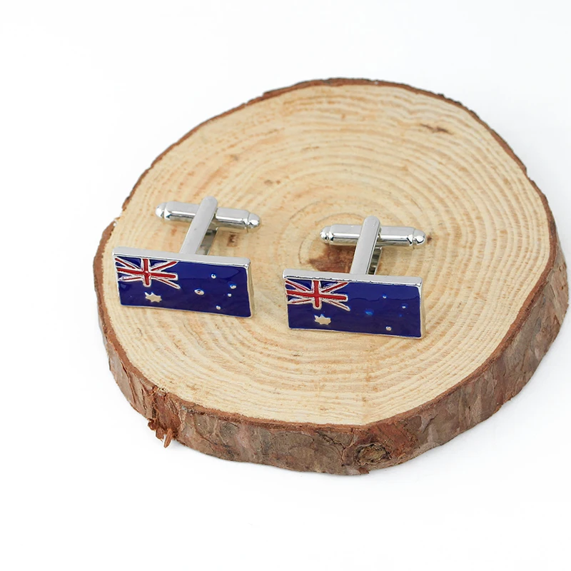 أزرار أكمام كلاسيكية للرجال بنمط العلم الأسترالي مربع، بدلة قميص رسمية، بلوزة سهرة، زر أساور مستطيلة